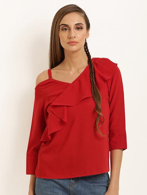 one shoulder ruffled top - 15951733 - Very Small Image - 1