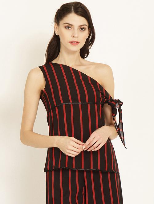 one shoulder self tie striped top - 15951782 - Very Small Image - 1