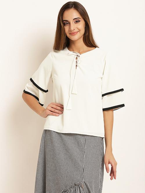 tie up neck layered sleeve top - 15951831 - Very Small Image - 1