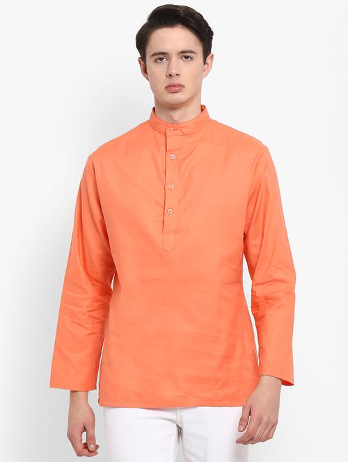 orange cotton short kurta - 15952903 - Very Small Image - 1