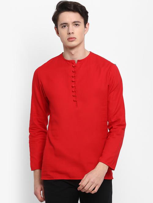 red solid short kurta - 15952906 - Very Small Image - 1
