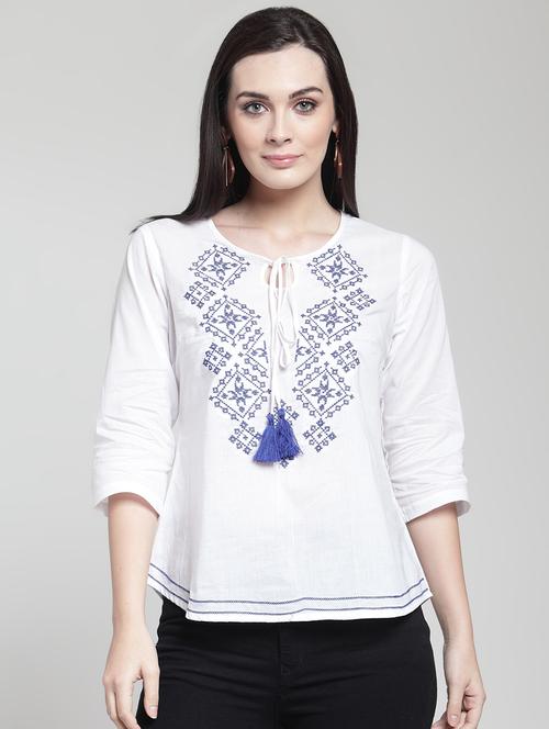 tassel tie up embroidered top - 15953253 - Very Small Image - 1