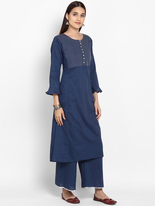 embroidered a-line kurta palazzo suit set - 15953442 - Very Small Image - 1