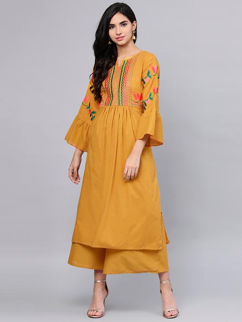 embroidered bell sleeved kurta with palazzo set - 15953452 - Very Small Image - 1