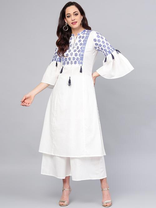 embroidered bell sleeved kurta with palazzo set - 15953458 - Very Small Image - 1