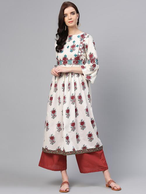 embroidered bell sleeved kurta with palazzo set - 15953461 - Very Small Image - 1