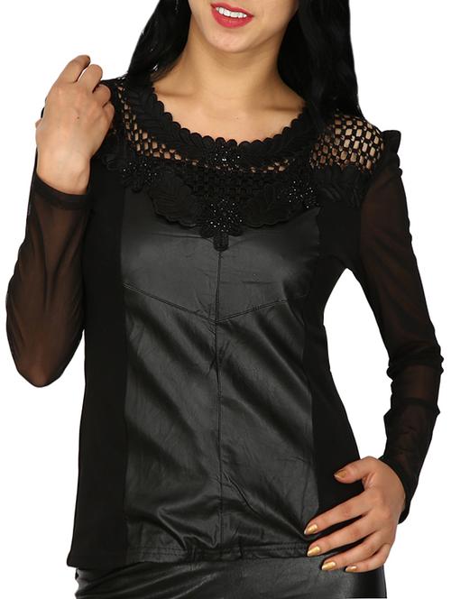 lace detail leather paneled top - 15953614 - Very Small Image - 1