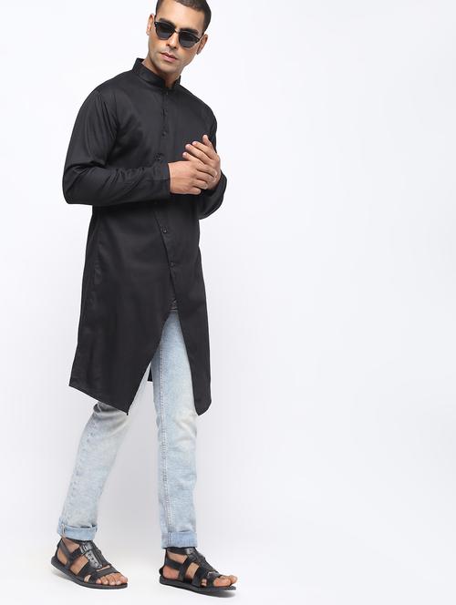black solid asymmetric kurta - 15953790 - Very Small Image - 1
