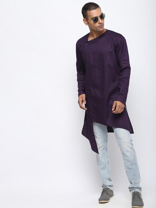 purple solid asymmetric kurta - 15953792 - Very Small Image - 1