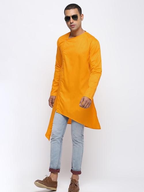 yellow solid asymmetric kurta - 15953794 - Very Small Image - 1