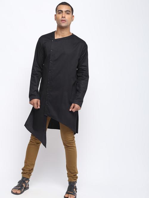 black cotton asymmetric kurta - 15953806 - Very Small Image - 1