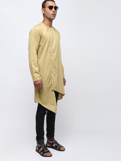 beige cotton asymmetric kurta - 15953818 - Very Small Image - 1