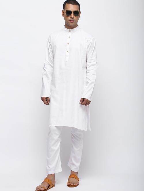 white solid long kurta - 15953819 - Very Small Image - 1