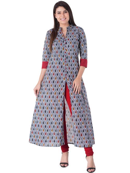 ikat high slit a-line kurta - 15953861 - Very Small Image - 1