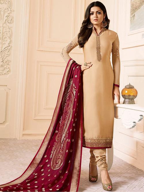 embroidered semi-stitched churidaar suit - 15953917 - Very Small Image - 1