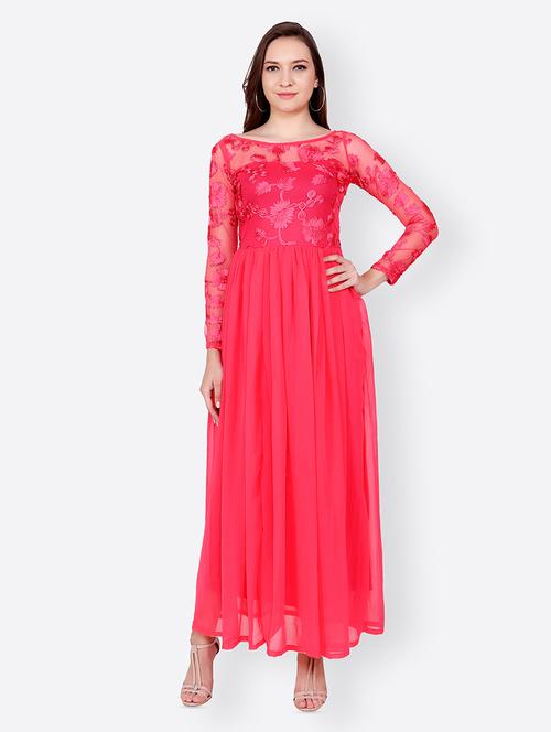 embroidered mesh flared maxi dress - 15953923 - Very Small Image - 1