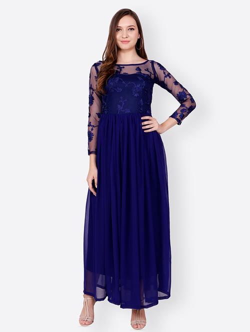 embroidered mesh flared maxi dress - 15953925 - Very Small Image - 1
