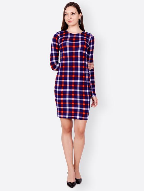 crew neck checkered bodycon dress - 15953939 - Very Small Image - 1