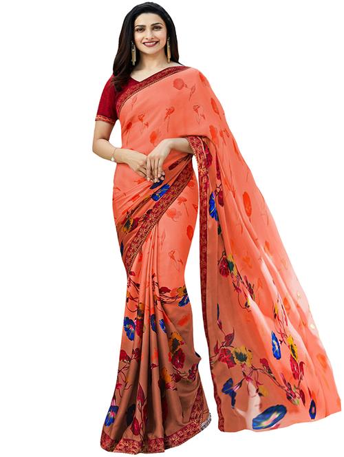 digital floral printed saree with blouse - 15954276 - Very Small Image - 1