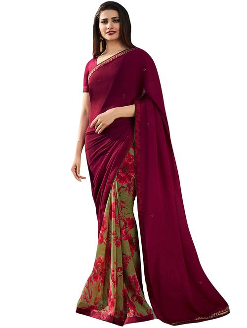 floral printed half & half saree with blouse - 15954290 - Very Small Image - 1