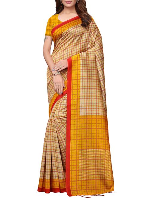 checkered printed saree with blouse - 15954305 - Very Small Image - 1