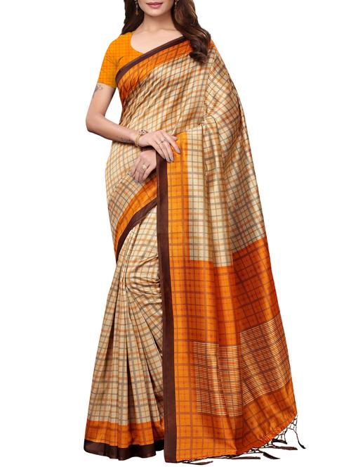 checkered printed saree with blouse - 15954306 - Very Small Image - 1
