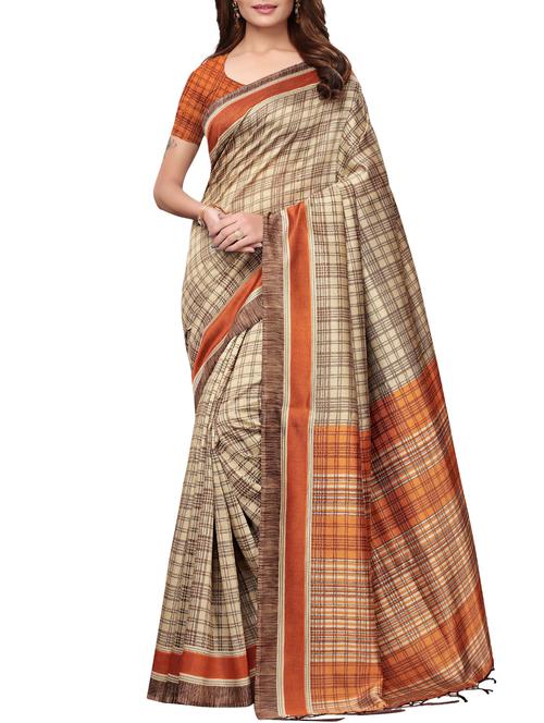checkered printed saree with blouse - 15954312 - Very Small Image - 1