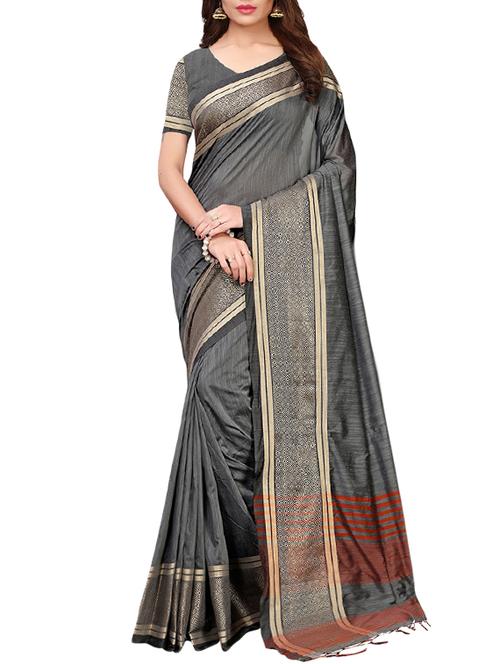 geometric print border woven saree with blouse - 15954554 - Very Small Image - 1