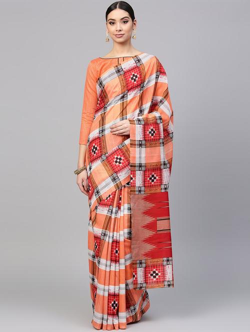 ikat printed saree with blouse - 15954566 - Very Small Image - 1