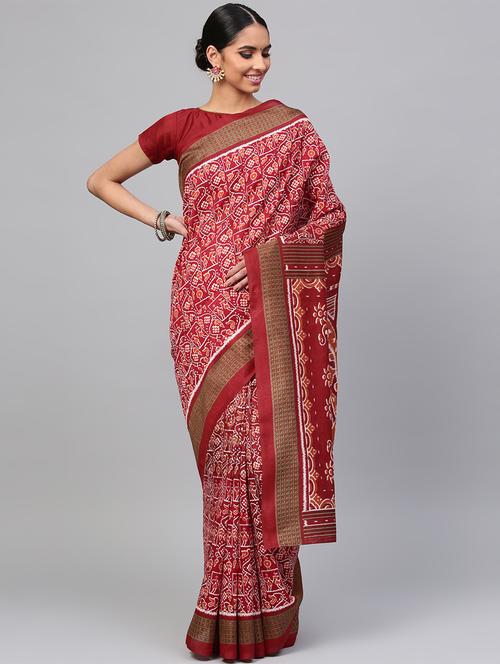 ikat printed saree with blouse - 15954568 - Very Small Image - 1