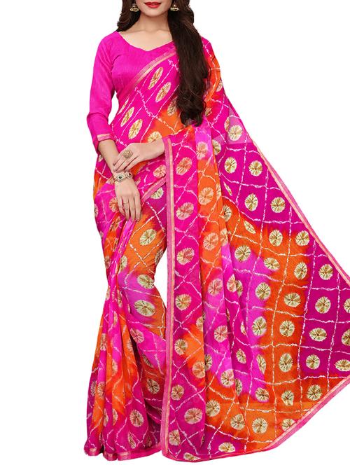 tie n dye printed saree with blouse - 15954586 - Very Small Image - 1