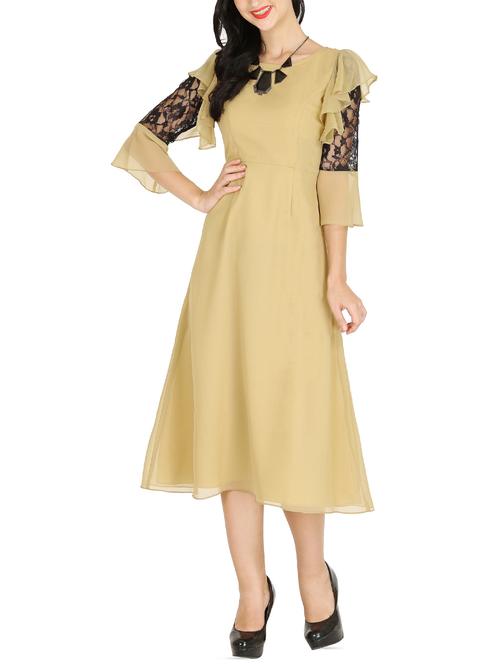 contrast lace ruffle detail a-line dress - 15954906 - Very Small Image - 1