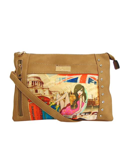 beige leatherette (pu) printed sling bag - 15955361 - Very Small Image - 1