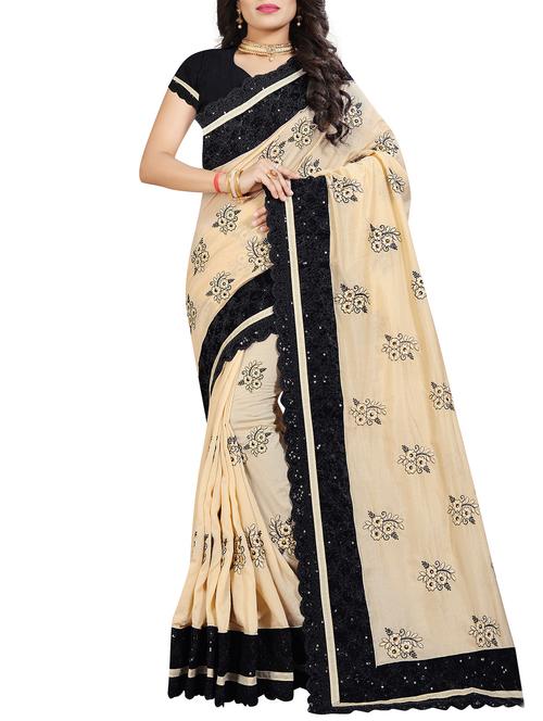 floral beige embroidered saree - 15956655 - Very Small Image - 1