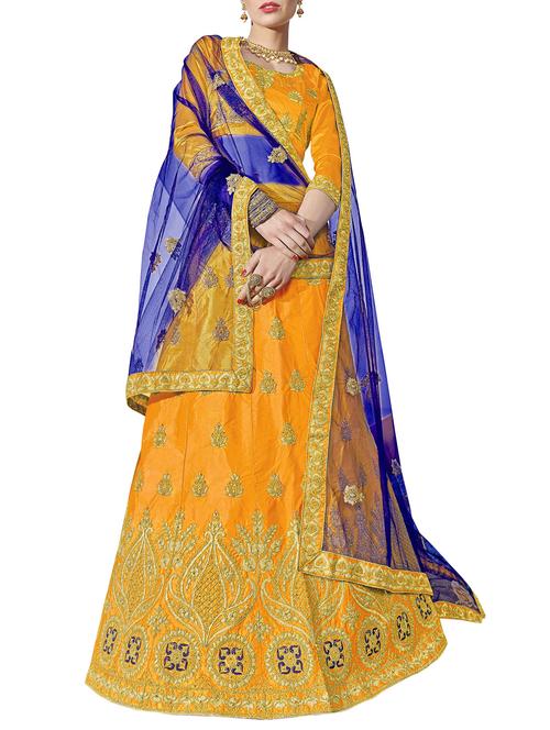 gold embroidered a-line lehenga - 15956725 - Very Small Image - 1