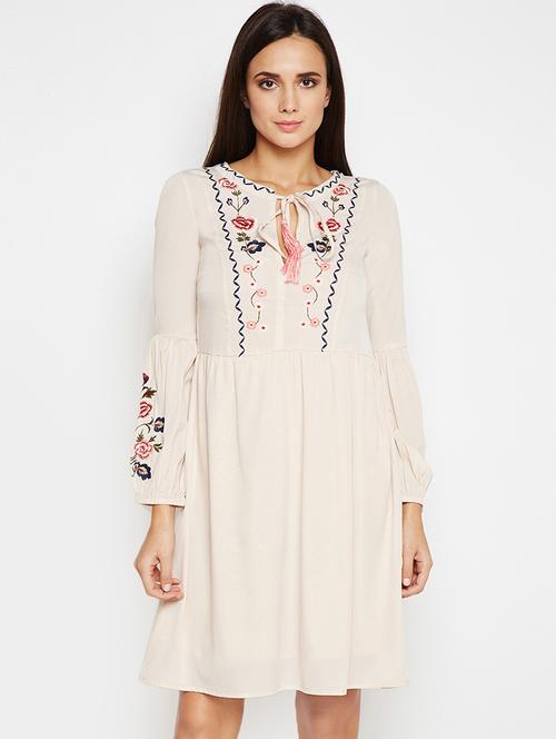 tie up neck embroidered a-line dress - 15956788 - Very Small Image - 1
