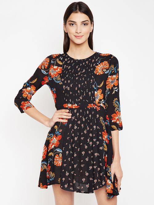 pin tucked floral a-line dress - 15956804 - Very Small Image - 1