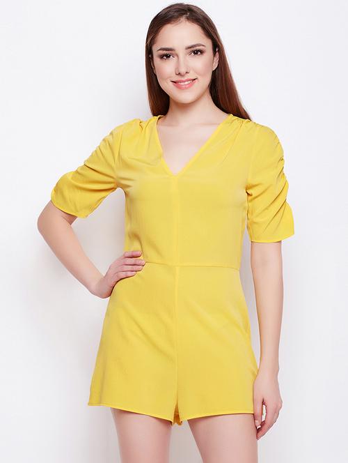 ruched sleeved v-neck romper - 15956822 - Very Small Image - 1