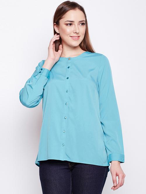 crew neck button up top - 15956915 - Very Small Image - 1