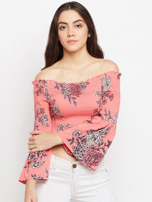 off shoulder smocked crop top - 15956933 - Very Small Image - 1