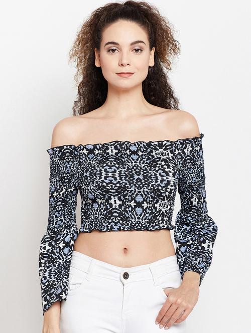 off shoulder smocked crop top - 15956935 - Very Small Image - 1