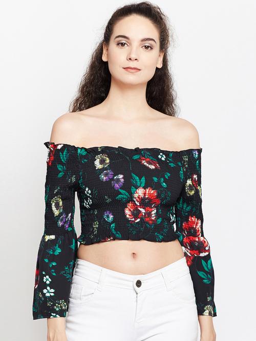 off shoulder smocked crop top - 15956936 - Very Small Image - 1
