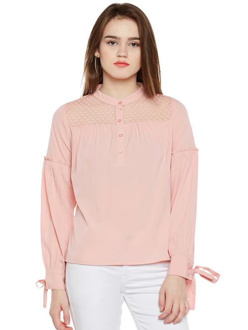 mesh paneled tie up sleeved top - 15956955 - Very Small Image - 1