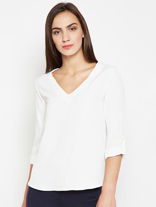 curved hem v-neck top - 15956958 - Very Small Image - 1