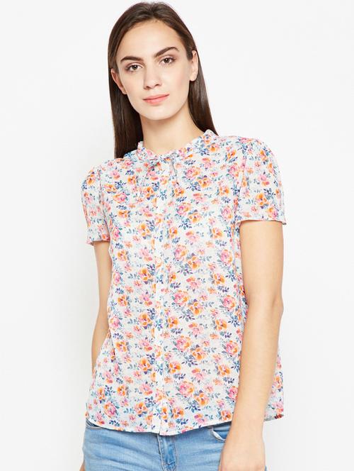 tie knot floral button up top - 15956963 - Very Small Image - 1