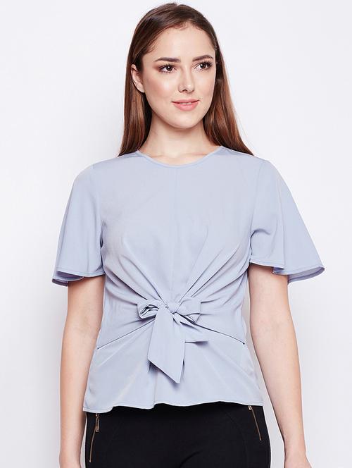 ruffle sleeved tie front top - 15956967 - Very Small Image - 1
