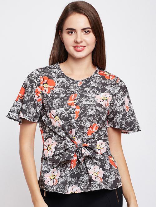 ruffle sleeved tie front top - 15956973 - Very Small Image - 1