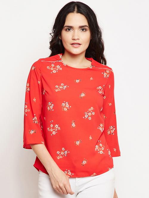 zipper detail floral top - 15956974 - Very Small Image - 1