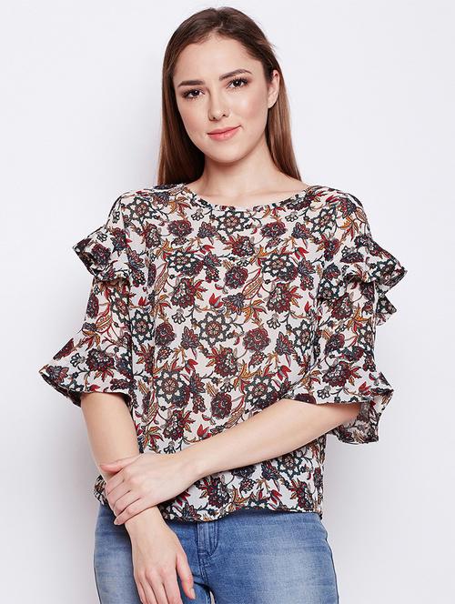cut out back ruffled bell sleeved top - 15956978 - Very Small Image - 1