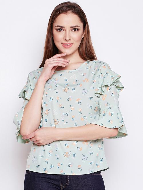cut out back ruffled bell sleeved top - 15956981 - Very Small Image - 1
